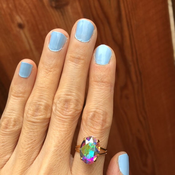 Aurora Borealis + Gold Oval Crystal Ring - Picture 6 of 16